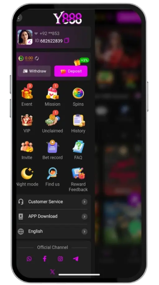 the image shows Y888 game menu interface