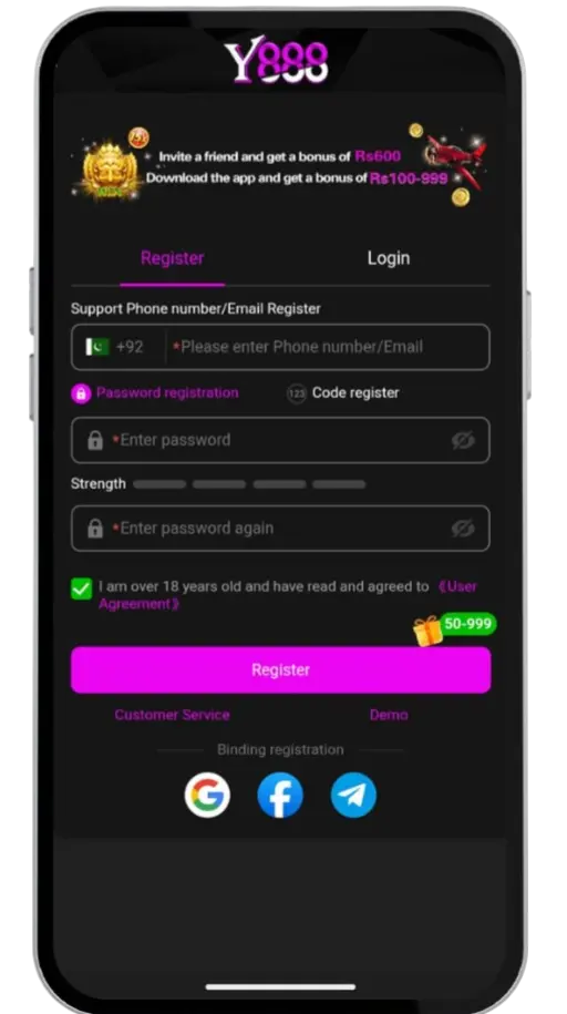 Y888 game account registration steps